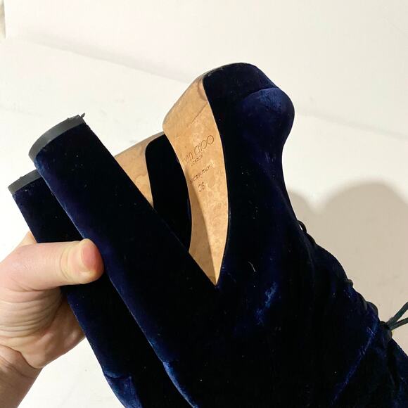 Jimmy Choo Deon Heeled Platform Ankle Boots Booties Heels Velvet Lace-Up sz 36 - Picture 13 of 15